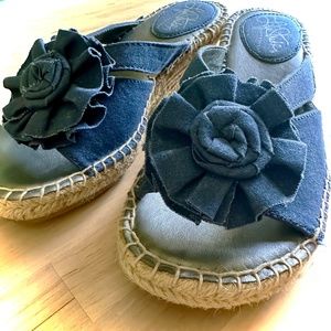 Blue Flower Espadrille Wedge Sandals